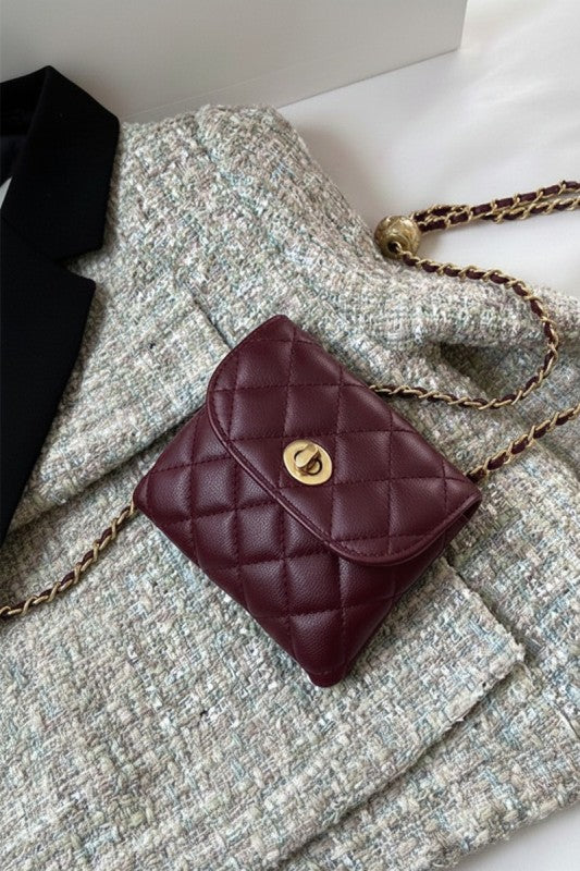 Mini Quilted Crossbody Bag - Burgundy