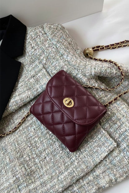 Mini Quilted Crossbody Bag - Burgundy
