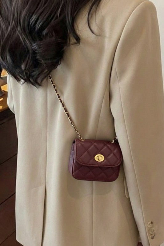 Mini Quilted Crossbody Bag - Burgundy