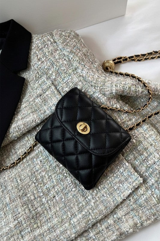 Mini Quilted Crossbody Bag - Black