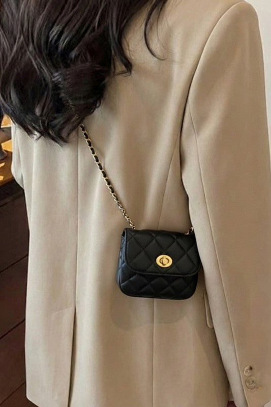 Mini Quilted Crossbody Bag - Black